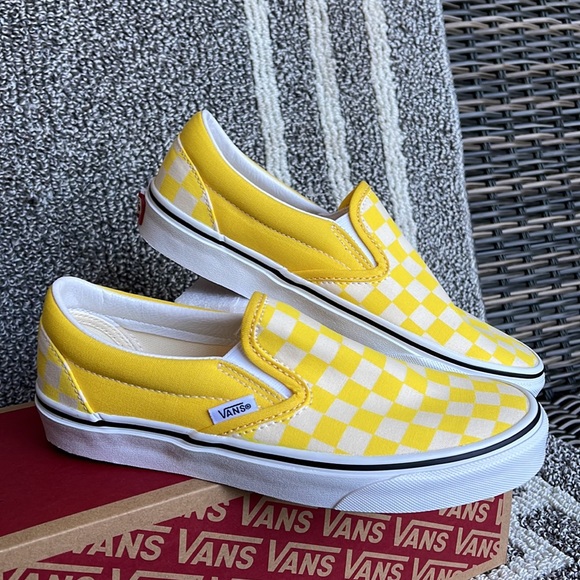 Vans Classic Slip-On Checkerboard Cyber Yellow True White Men’s - Picture 7 of 16